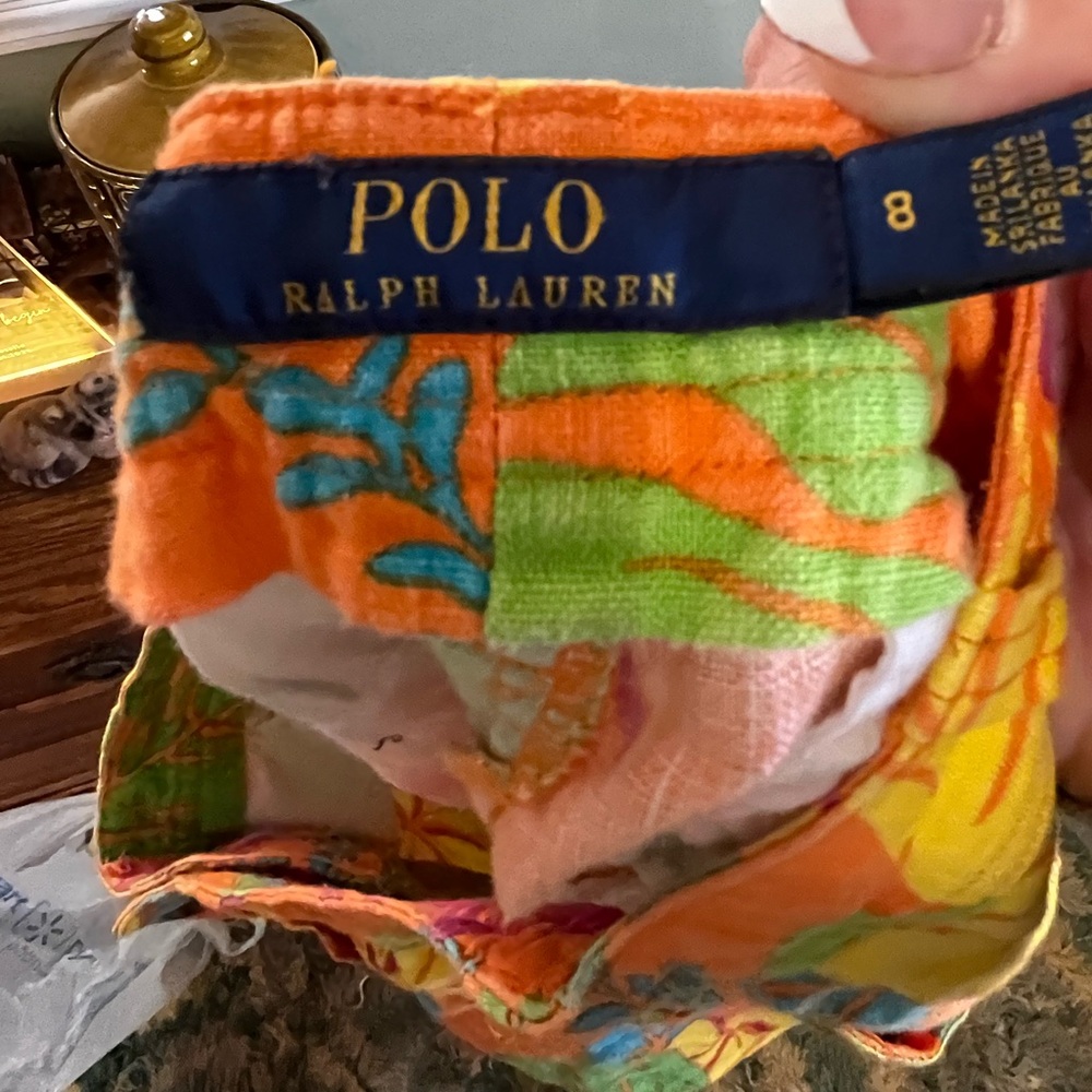 Polo Ralph Lauren Linen Blend Orange Tropical Foliage Shorts Size 8 - Picture 6 of 6